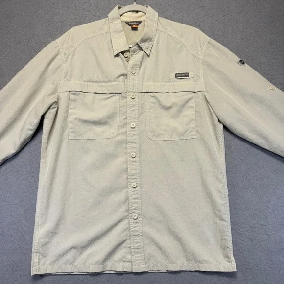 Eddie Bauer Mens Long Sleeve Button Down Shirt Beige Utility Outdoor Size M - Picture 1 of 11